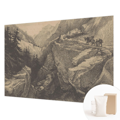 Modern fototapet med et malerisk motiv af bjerge