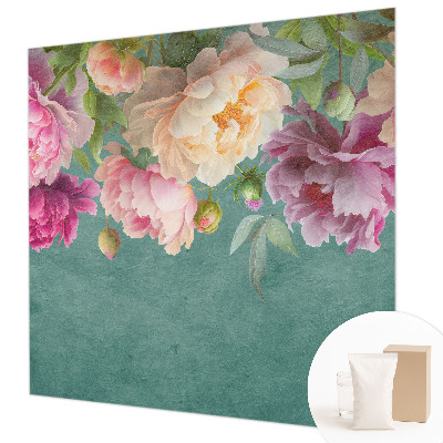 Fotovæg stue med blomsteragtigt motiv