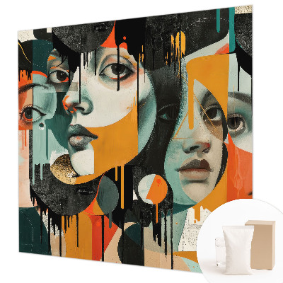 Fototapet stue med et farverigt motiv af ansigter