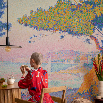 Stor fototapet med et farverigt landskab
