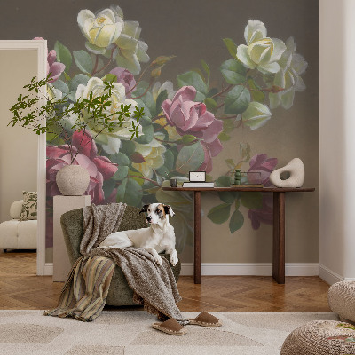 Fotovæg med blomstermotiv og elegant udtryk