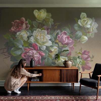 Fotovæg med blomstermotiv og elegant udtryk