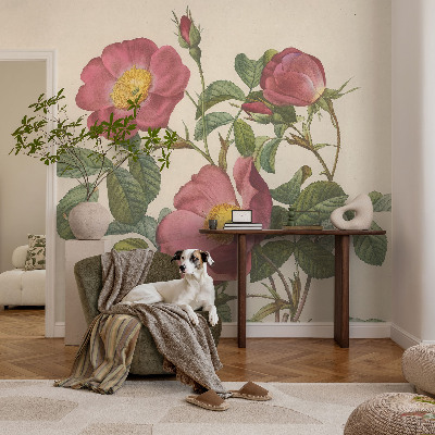 Tapet væg med rosemotiv