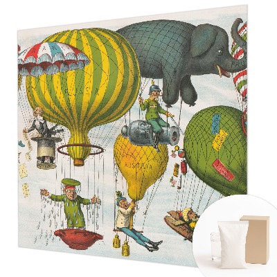 Fotovæg soveværelse med motiv af en ballonrejse