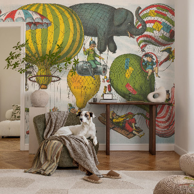 Fotovæg soveværelse med motiv af en ballonrejse