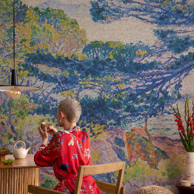 Fototapet soveværelse med et impressionistisk landskabsmotiv