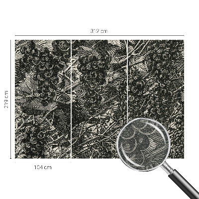 Fotovæg stue med drueprint til vægdekoration