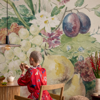 Stor fototapet med blomstermotiv og frugtmotiv