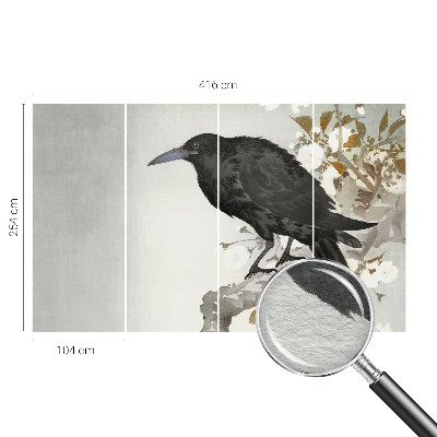 3D fototapet Ravn i blomsterne