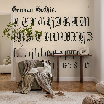 3D fototapet med gotiske bogstaver som motiv