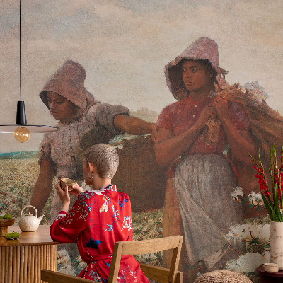 Fototapet soveværelse med motiv af ansatte i marken