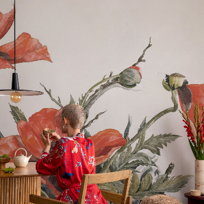 Høj kvalitet fototapet Røde valmuer