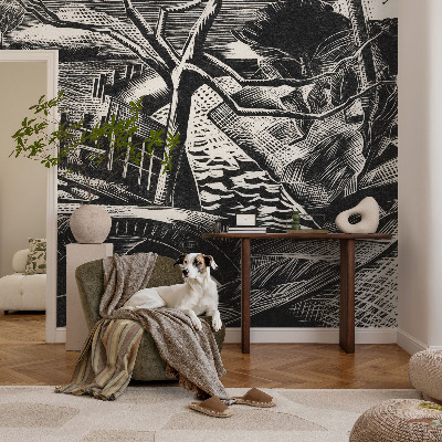 3D fototapet med arkitektonisk landskab