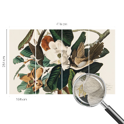 Fotovæg med motiv af fugle og magnolier