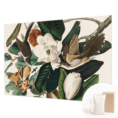 Fotovæg med motiv af fugle og magnolier