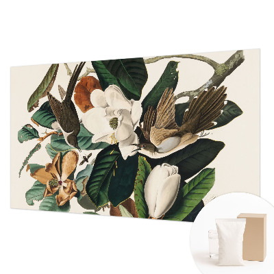 Fotovæg med motiv af fugle og magnolier