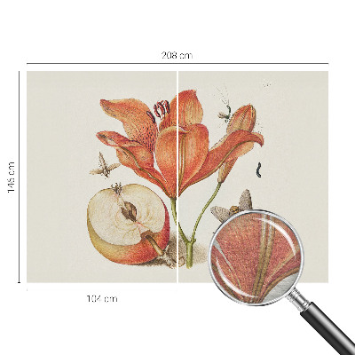 Fotovæg soveværelse med botanisk illustration