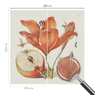 Fotovæg soveværelse med botanisk illustration