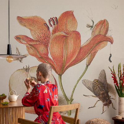 Fotovæg soveværelse med botanisk illustration