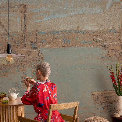 Tapet med motiv af udsigt over havnen
