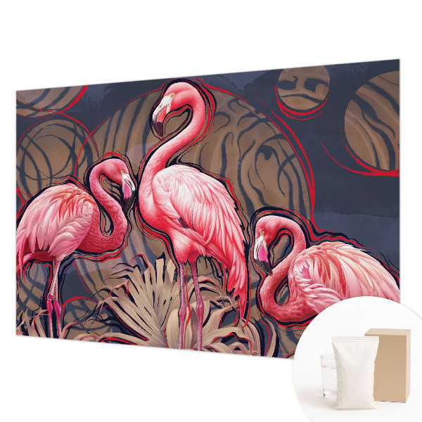 Fotovæg stue med lyserøde flamingoer