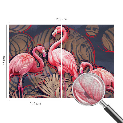Fotovæg stue med lyserøde flamingoer