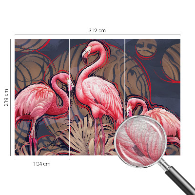 Fotovæg stue med lyserøde flamingoer