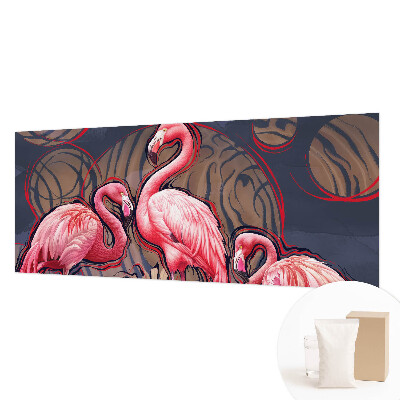 Fotovæg stue med lyserøde flamingoer