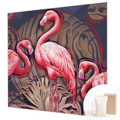 Fotovæg stue med lyserøde flamingoer