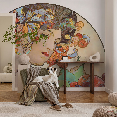 Fotovæg soveværelse med farverigt art nouveau-motiv