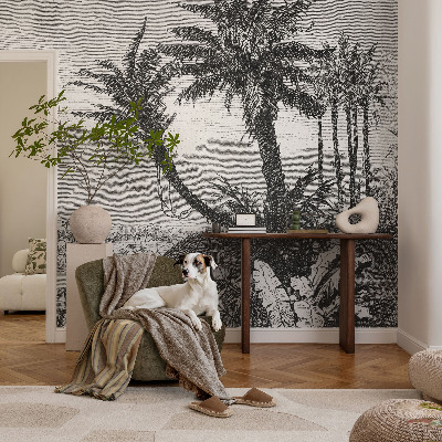 Fototapet stue med tropisk oase-design