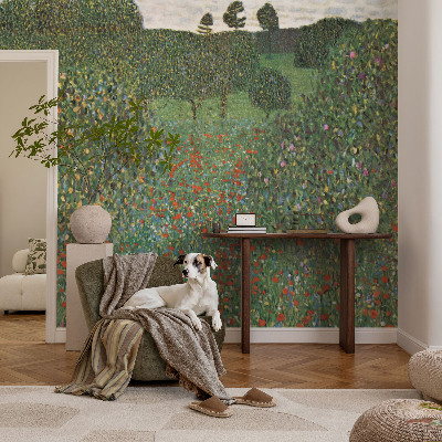 Modern fototapet med motiv af en blomstereng