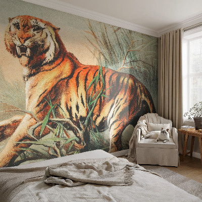 Tapet med tigerprint og naturmotiver