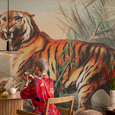 Tapet med tigerprint og naturmotiver