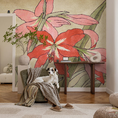 Væg tapet med dagliljeblomster