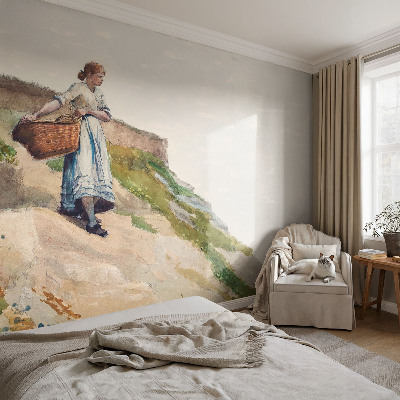 Fotovæg soveværelse med kvindeligt landskab som motiv