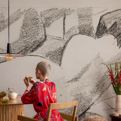 Tapet væg med motiv af en løgnagtig figur