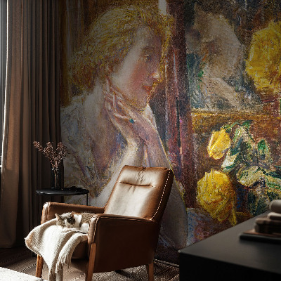 Fototapet soveværelse Kvinde med roser