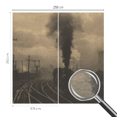 Fotovæg stue med motiv af et industrilandskab