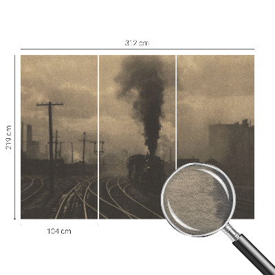 Fotovæg stue med motiv af et industrilandskab