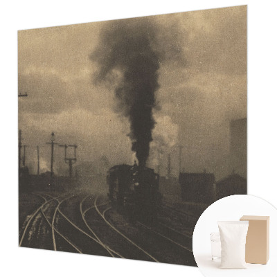 Fotovæg stue med motiv af et industrilandskab