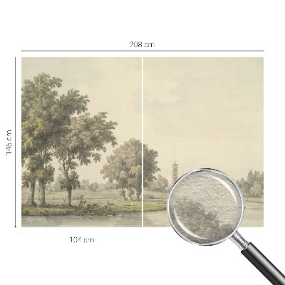 Fotovæg stue med motiv af en stille park