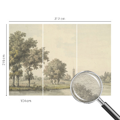 Fotovæg stue med motiv af en stille park