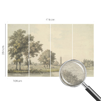 Fotovæg stue med motiv af en stille park