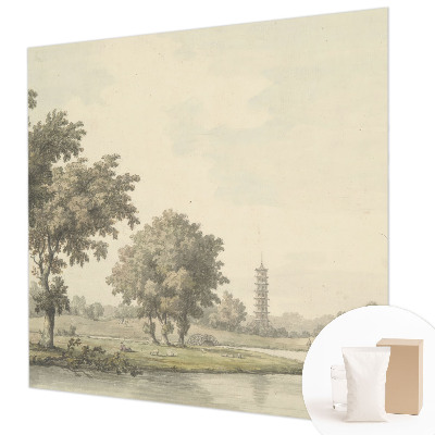 Fotovæg stue med motiv af en stille park