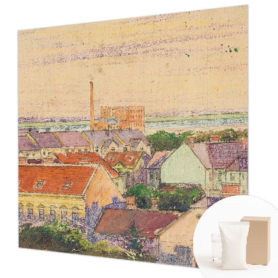 Tapet væg med motiv af bylandskab