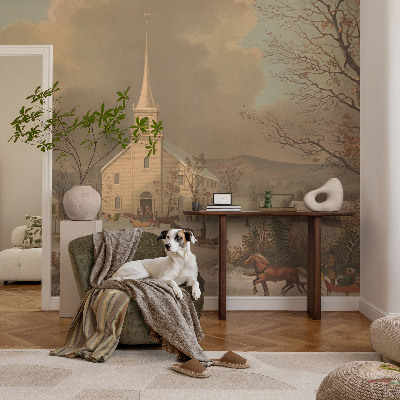 Modern fototapet med motiv af et vinterlandskab