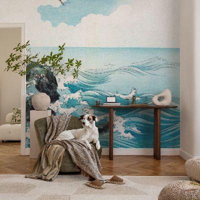 3D fototapet med motiv af en havscene