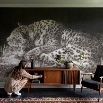Fotovæg med motiv af en hvilende leopard