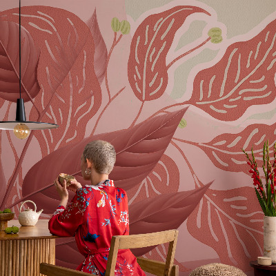 Tapet til soveværelset i neutral farve og blomstermotiv i standardmål